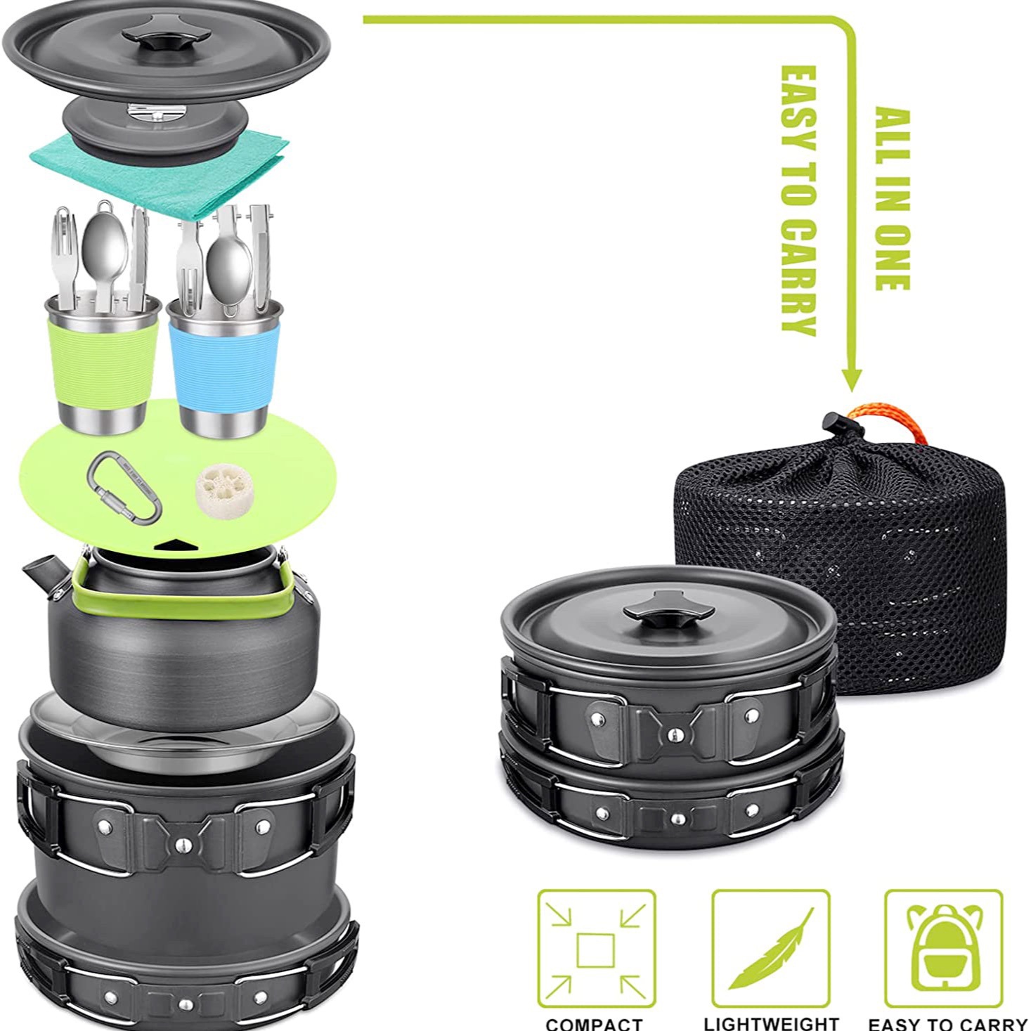 Camping Cooking Set With Kettle - طقم طهي للتخييم في الهواء الطلق