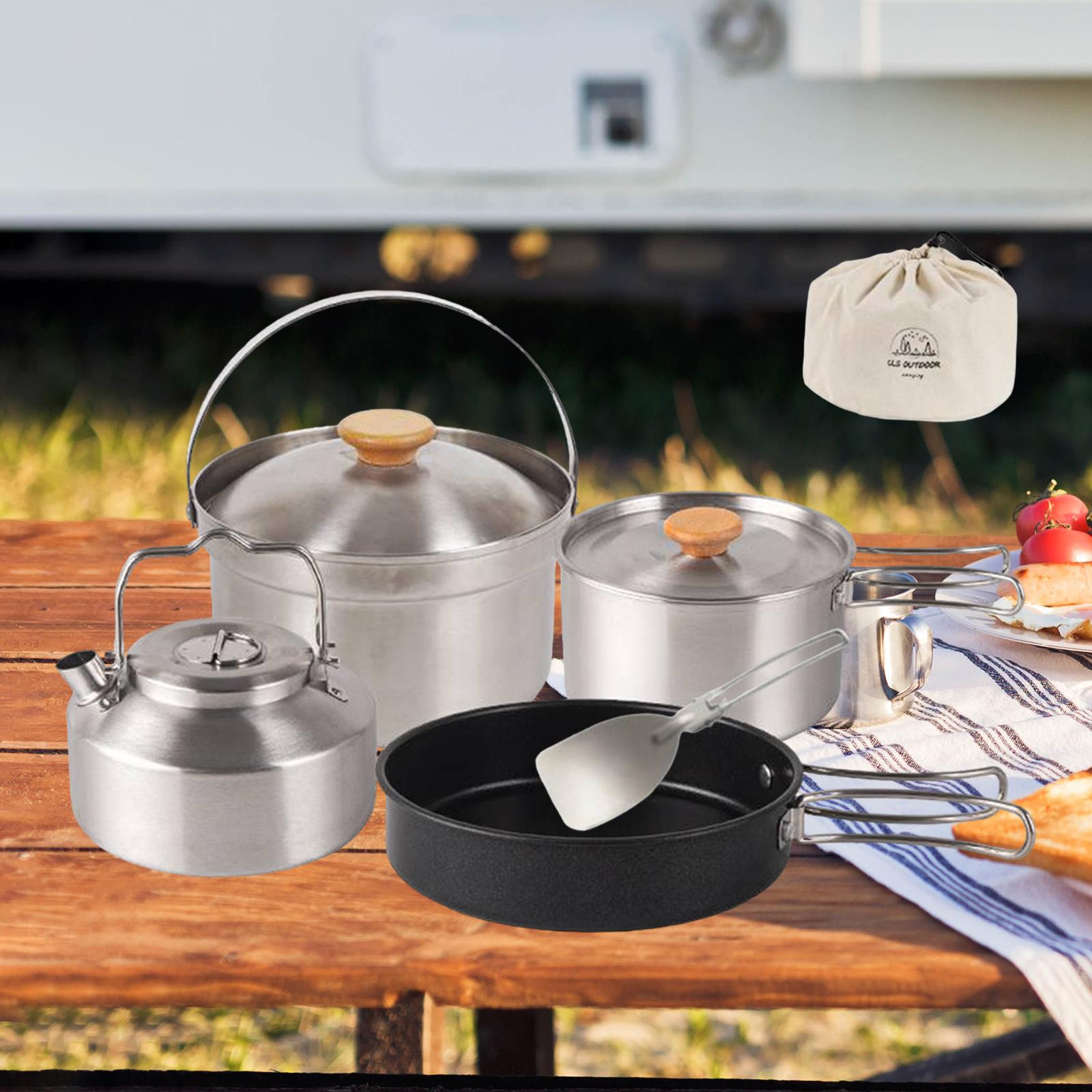 Camping Cooking Set With Kettle - أدوات طهي للتخييم، مقلاة محمولة غير
