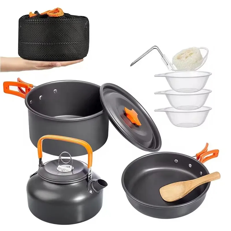 Camping Cooking Set With Kettle - طقم تخييم خارجي من سبائك الألومنيوم،