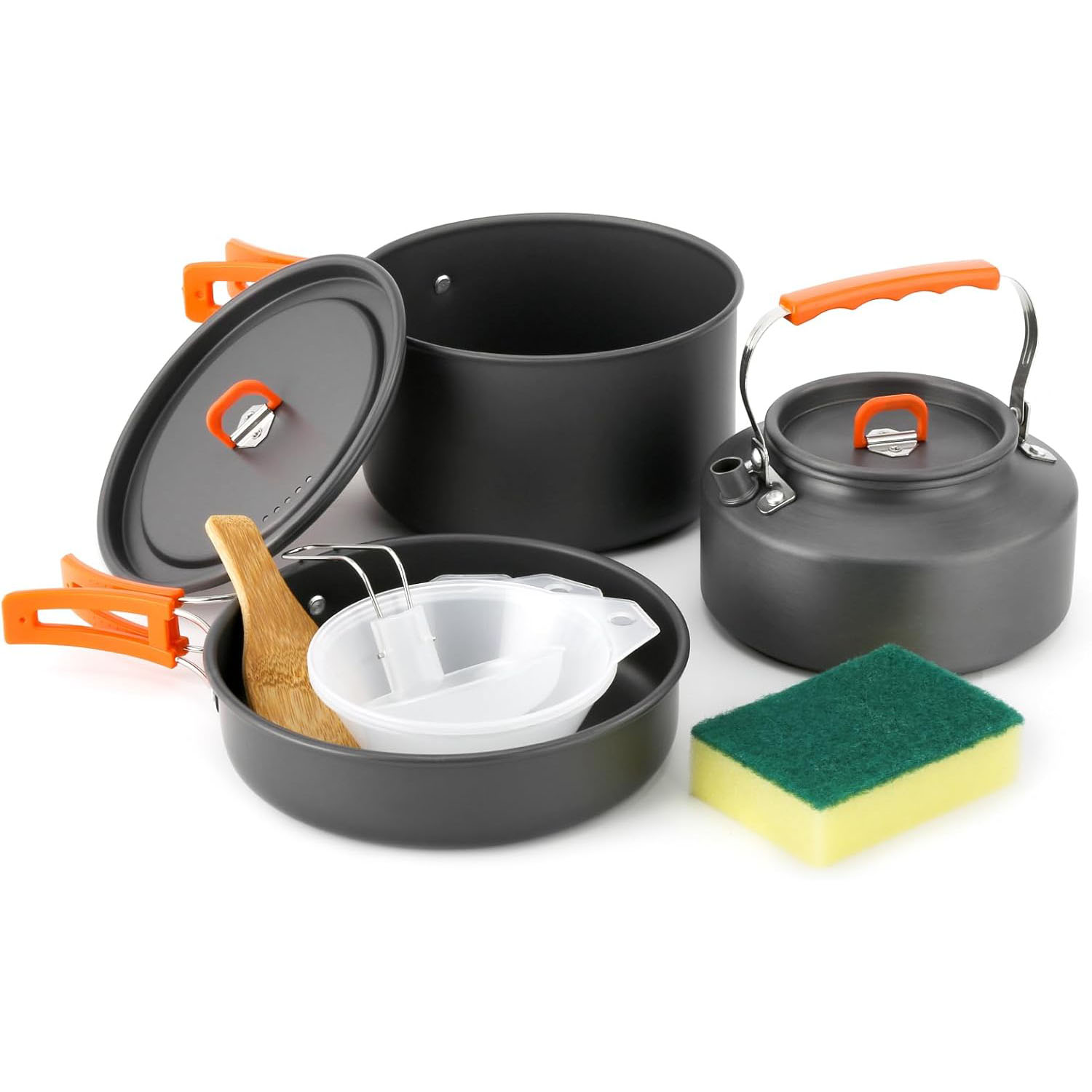 Camping Cooking Set With Kettle - أدوات طهي للتخييم، طقم قدور ومقلاة