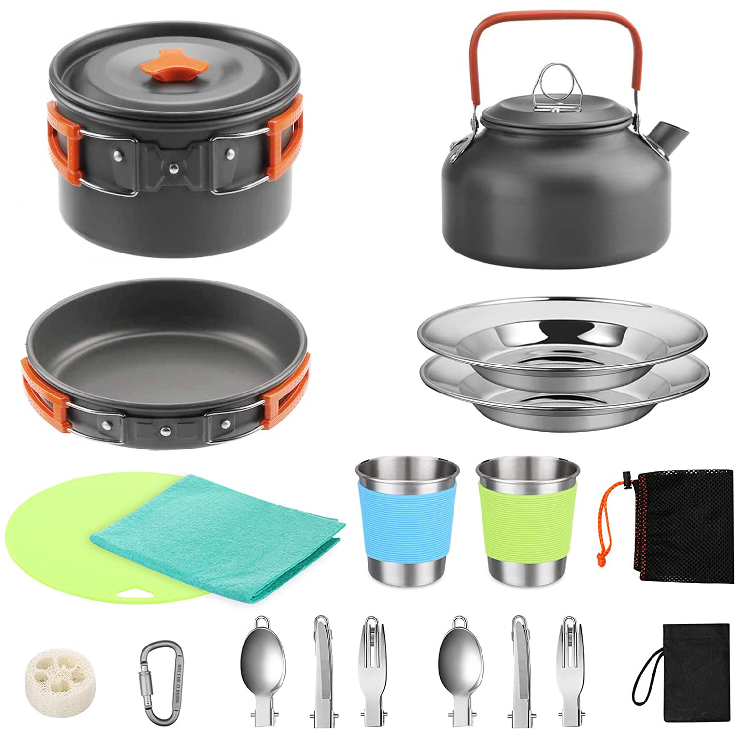 Camping Cooking Set With Kettle - طقم طهي كامل للتخييم لـ 2-3