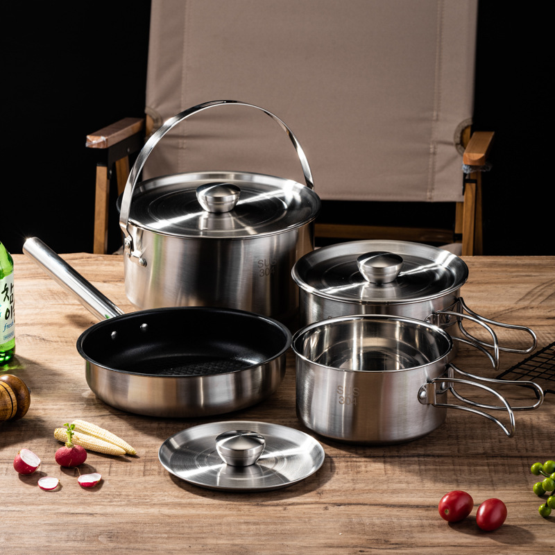 طقم أواني طهي محمول للتخييم وا - مراجعة Camping Cooking Set For 4 وسعره