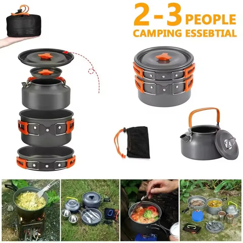 طقم تخييم خارجي من سبائك الألو - مراجعة Camping Cooking Set With Kettle وسعره