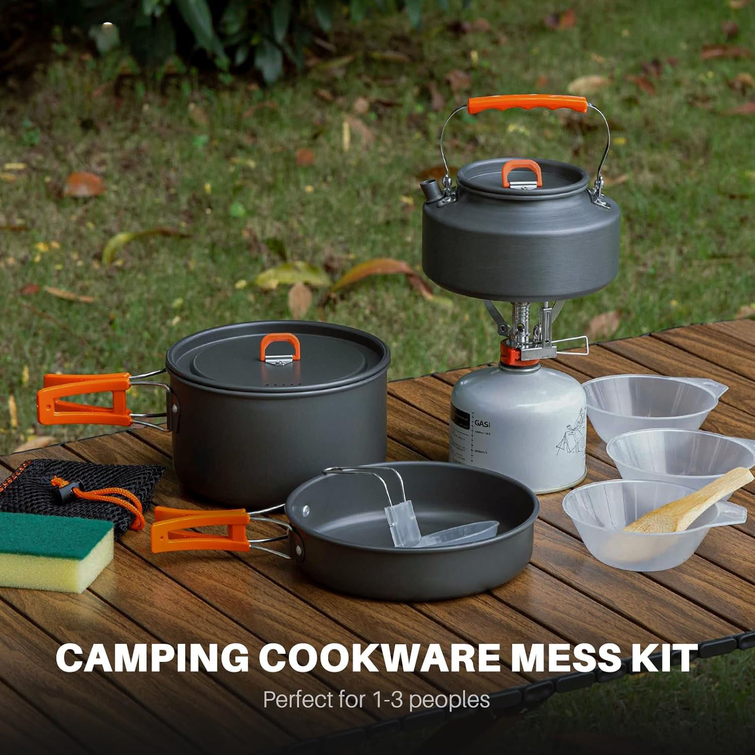 أدوات طهي للتخييم، طقم قدور وم - مراجعة Camping Cooking Set With Kettle وسعره