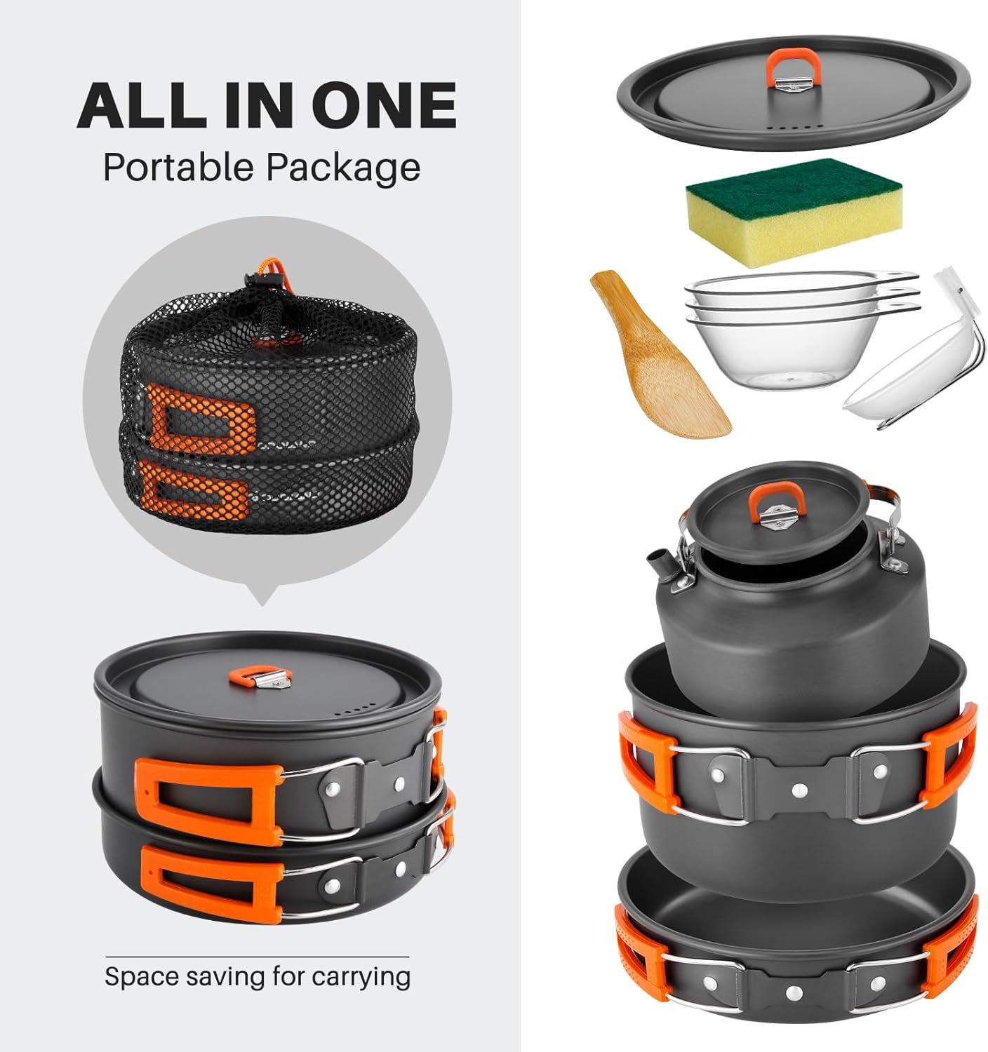 أدوات طهي للتخييم، طقم قدور وم - مراجعة Camping Cooking Set With Kettle وسعره