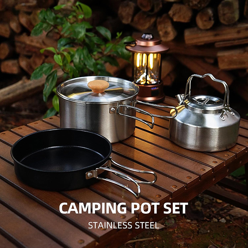طقم أواني طهي للتخييم من الفول - مراجعة Camping Cooking Set With Kettle وسعره